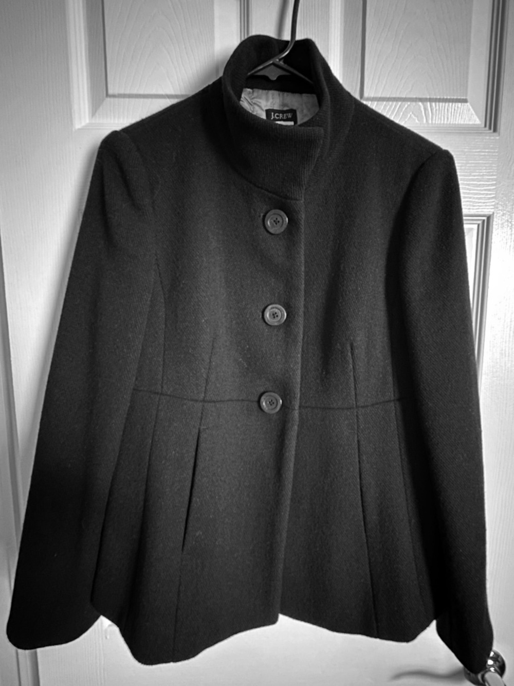 J.CREW Black Wool Blend Stand Collar Empire Waist Pleated Coat - Size 8
